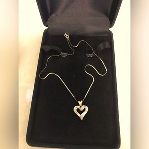 Heart baguette 14k gold diamond necklace